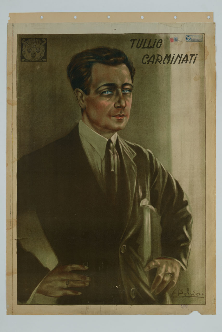 ritratto di Tullio Carminati (manifesto) di Polidori E. (o F) - ambito italiano (sec. XX)