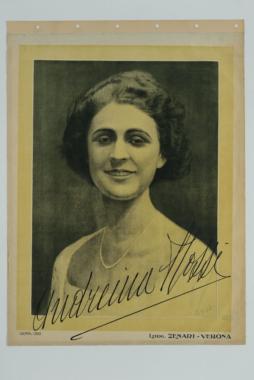 ritratto a mezzo busto di Andreina Rossi (manifesto) di Cetto Mario (sec. XX)