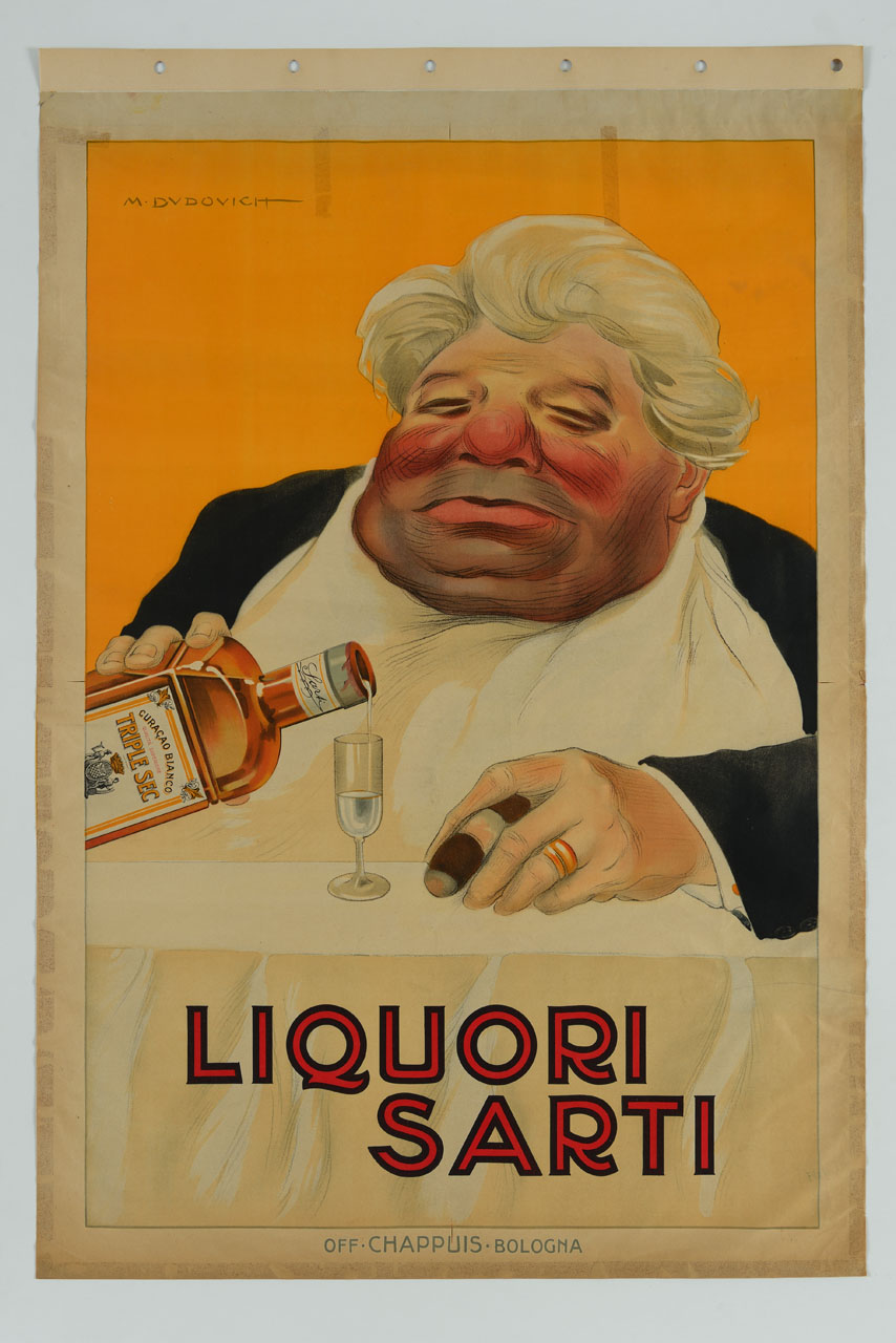 uomo con sigaro si versa un liquore (manifesto) di Dudovich Marcello (secc. XIX/ XX)