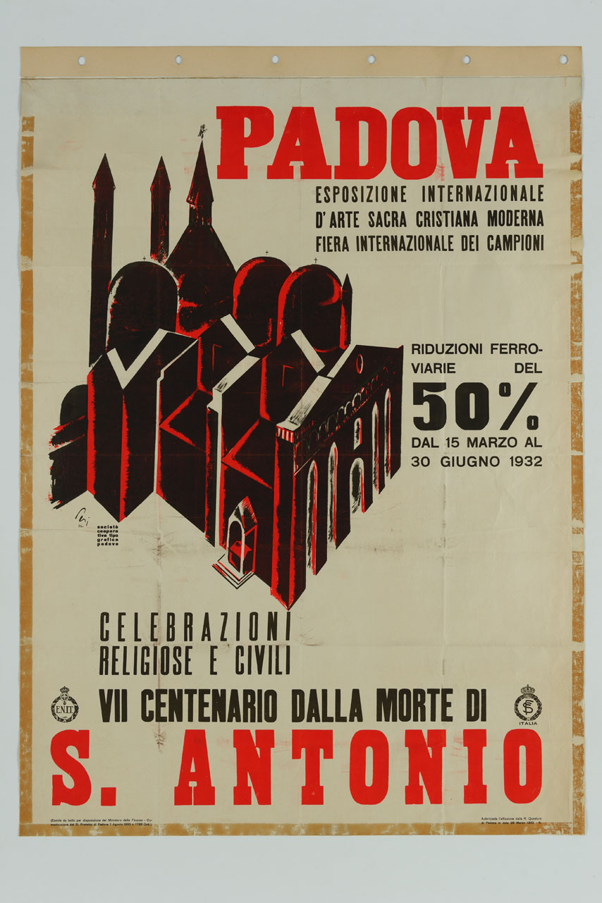 veduta della basilica di Sant'Antonio a Padova vista dall'alto (manifesto) di Perissinotto Giorgio detto Peri (sec. XX)