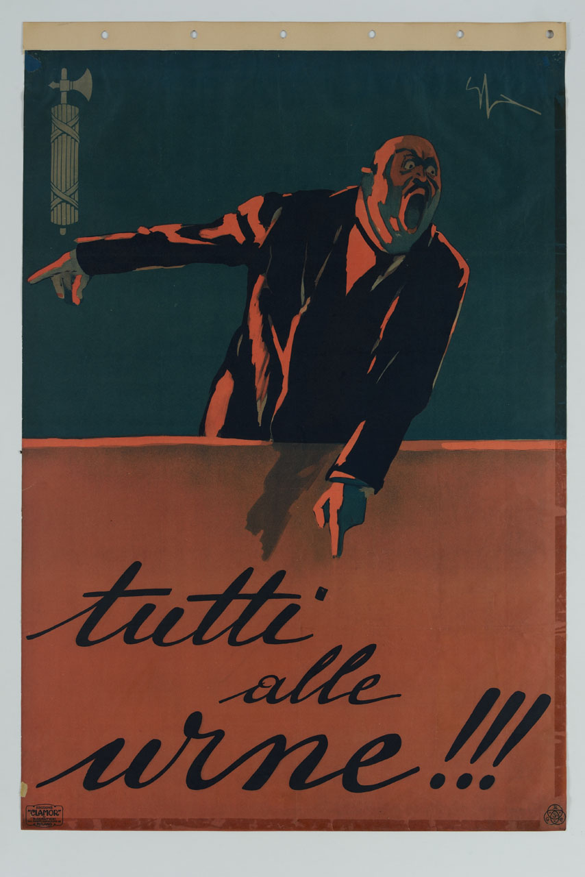 oratore a un comizio (manifesto) di Sacchetti Enrico (sec. XX)