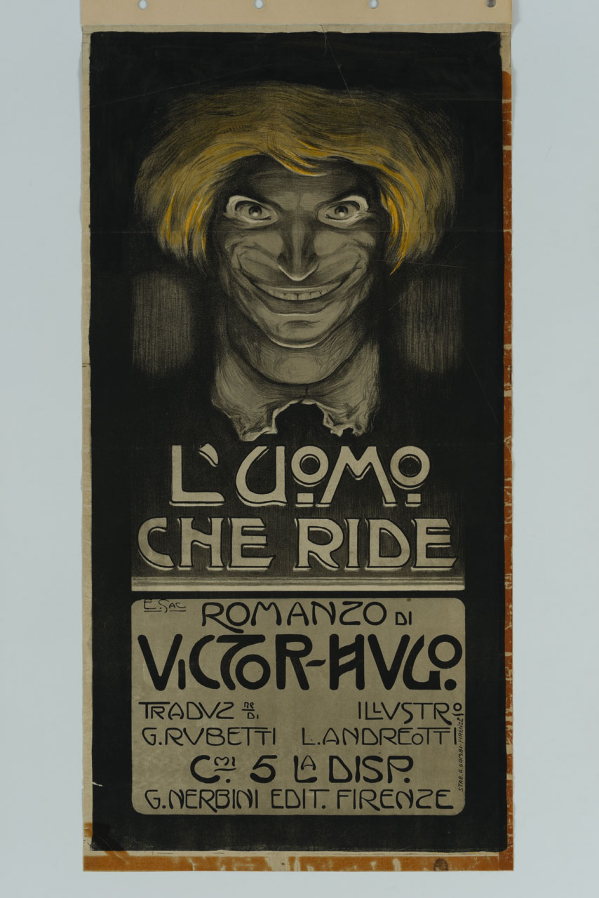 ritratto a mezzo busto di uomo con grande sorriso (manifesto) di Sacchetti Enrico (sec. XX)