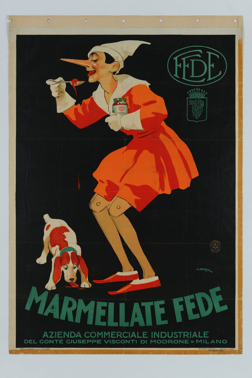 Pinocchio mangia marmellata con un cucchiaio (manifesto) di Metlicovitz Leopoldo (sec. XX)