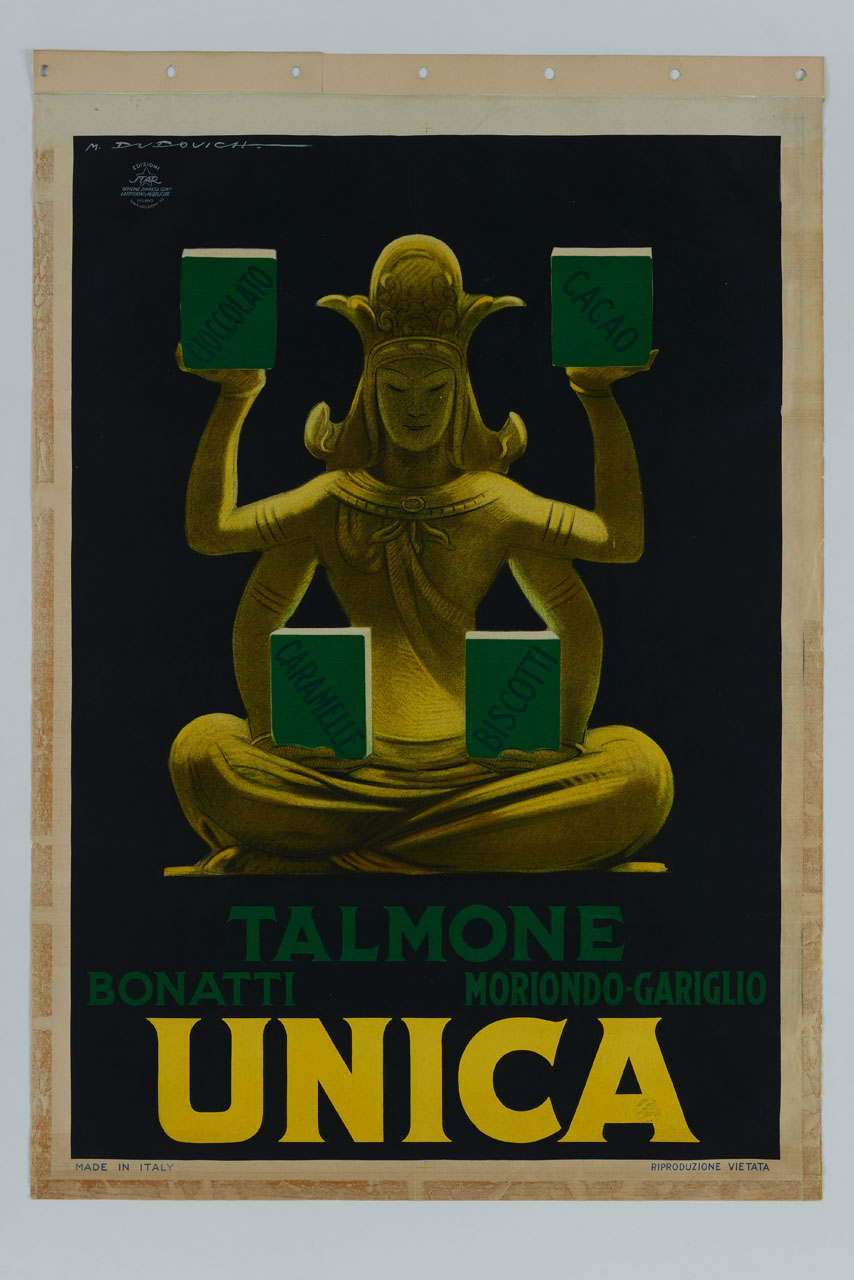 dea Shiva con scatole di dolciumi tra le mani (manifesto) di Dudovich Marcello (sec. XX)