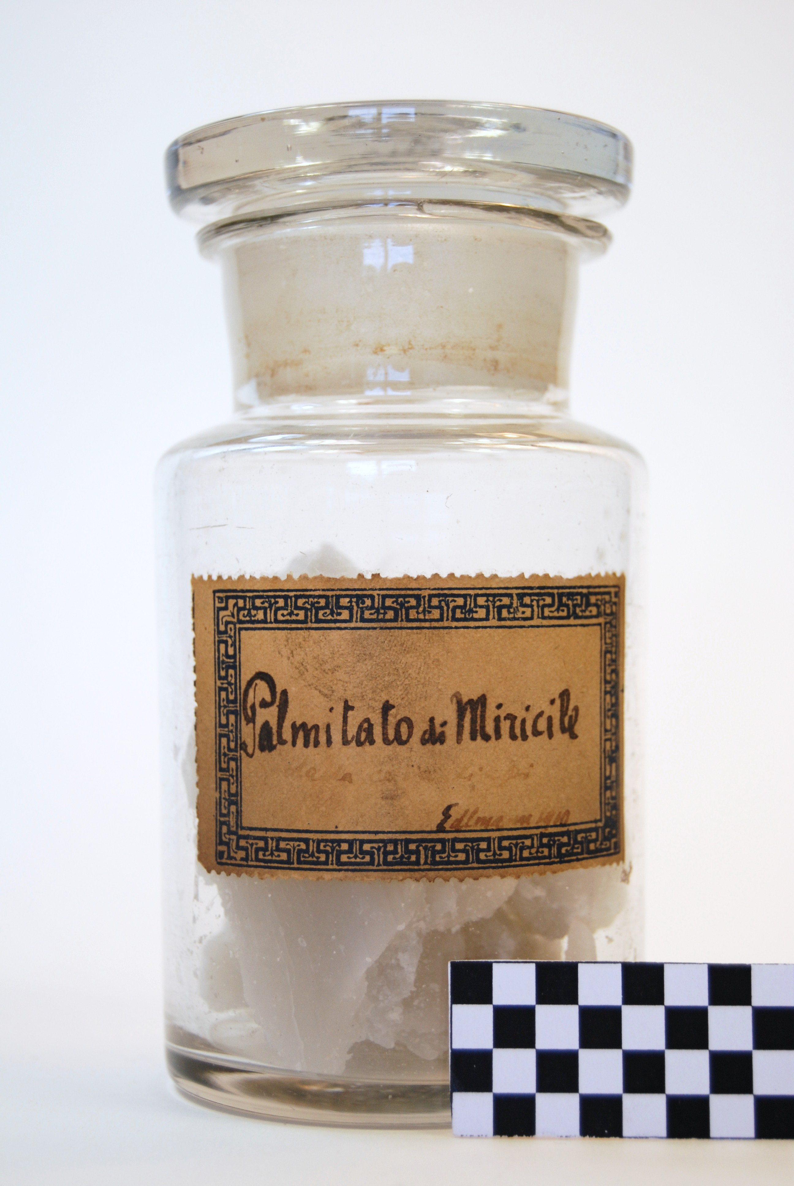 palmitato di miricile (prodotto chimico, di sintesi) di Ugo Schiff (laboratorio) - scuola chimica fiorentina (metà/ inizio XIX/ XX)