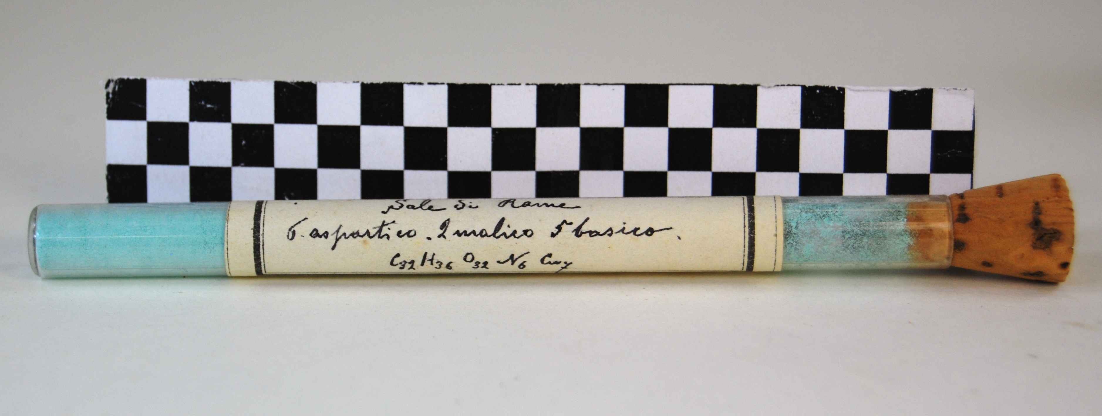 sale di rame 6-aspartico 2-malico 5-basico (prodotto chimico, di sintesi) di Ugo Schiff (laboratorio) - scuola chimica fiorentina (metà/ inizio XIX/ XX)