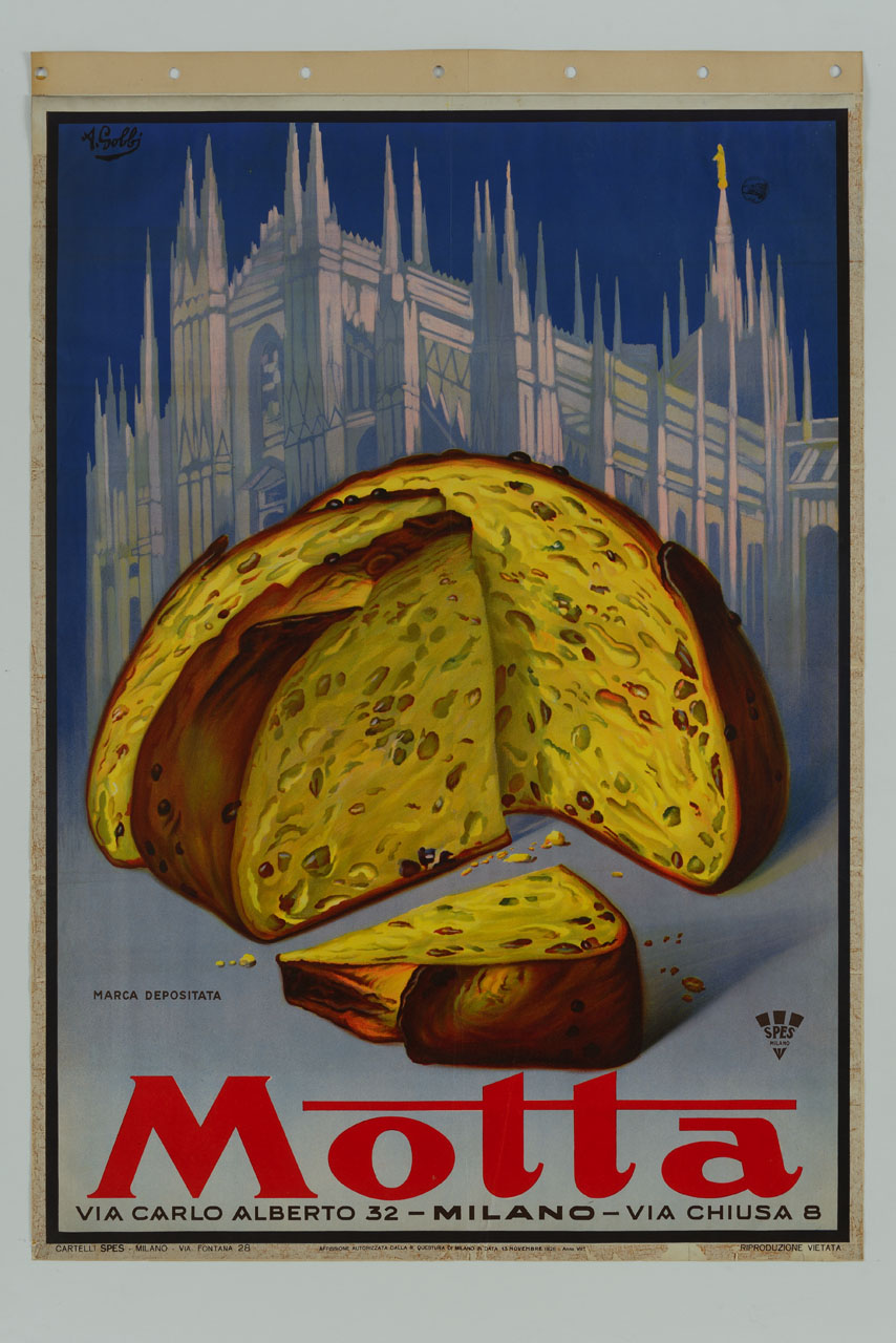 duomo di Milano e panettone in primo piano (manifesto) di Gobbi Alpenore (sec. XX)