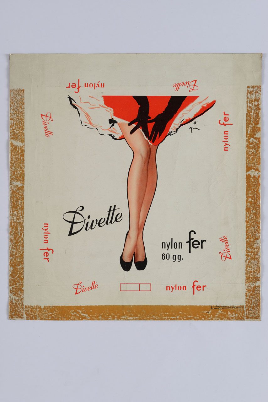 gambe femminili con gonna rossa e guanti neri (locandina) di Gruau René (sec. XX)