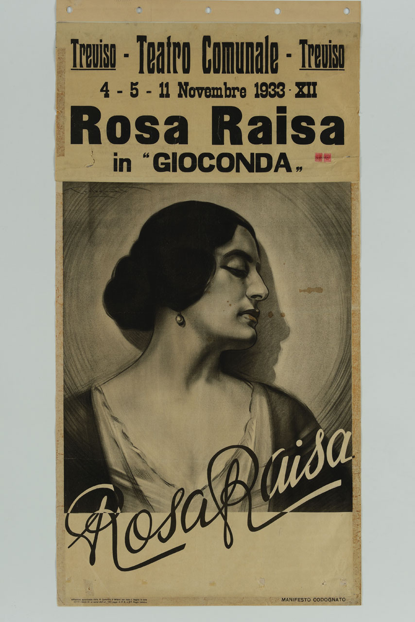 ritratto di Rosa Raisa di profilo (manifesto) di Codognato Plinio (sec. XX)