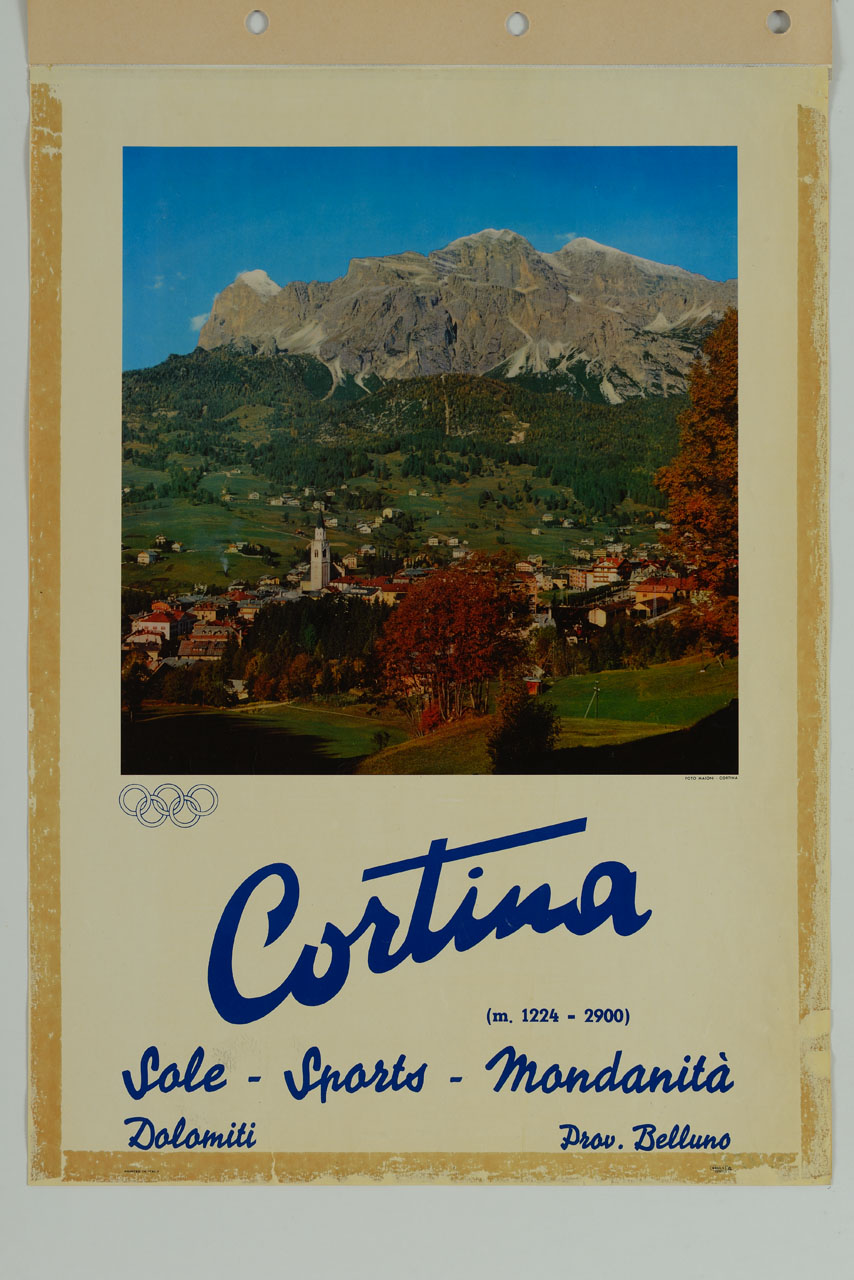veduta panoramica di Cortina D'Ampezzo e del massiccio delle Tofane (manifesto) - ambito italiano (sec. XX)