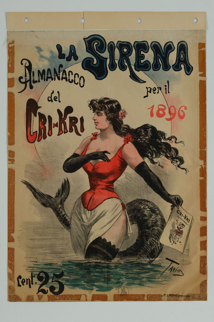 Sirena nel mare con un giornale in mano (manifesto) di Rodella Ottavio detto Tavio (sec. XIX)