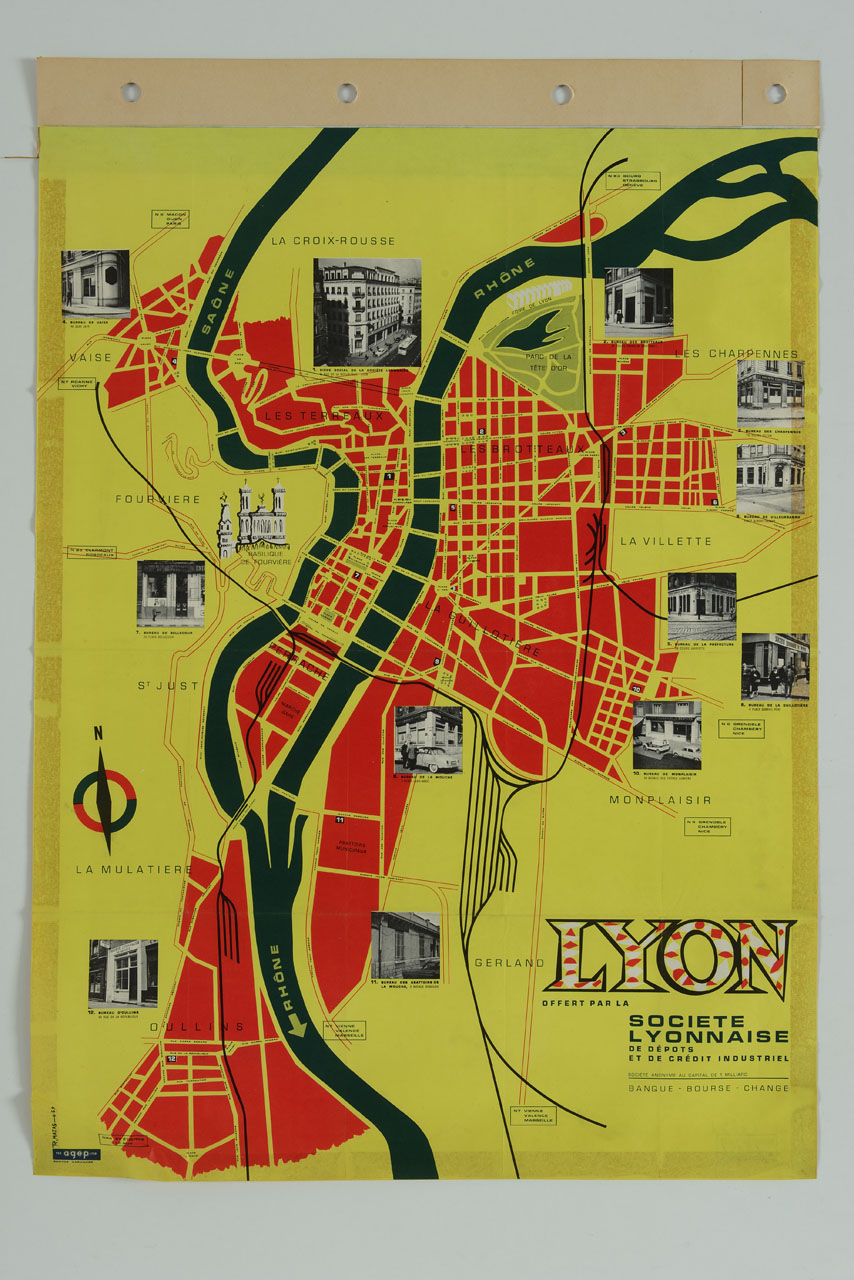 carta turistico stradale della città di Lione (manifesto) di R. Mazas - ambito francese (sec. XX)