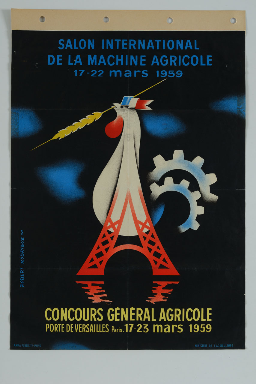 gallo con spiga di grano nel becco e Torre Eiffel (manifesto) di Robert Rodriguez - ambito francese (sec. XX)