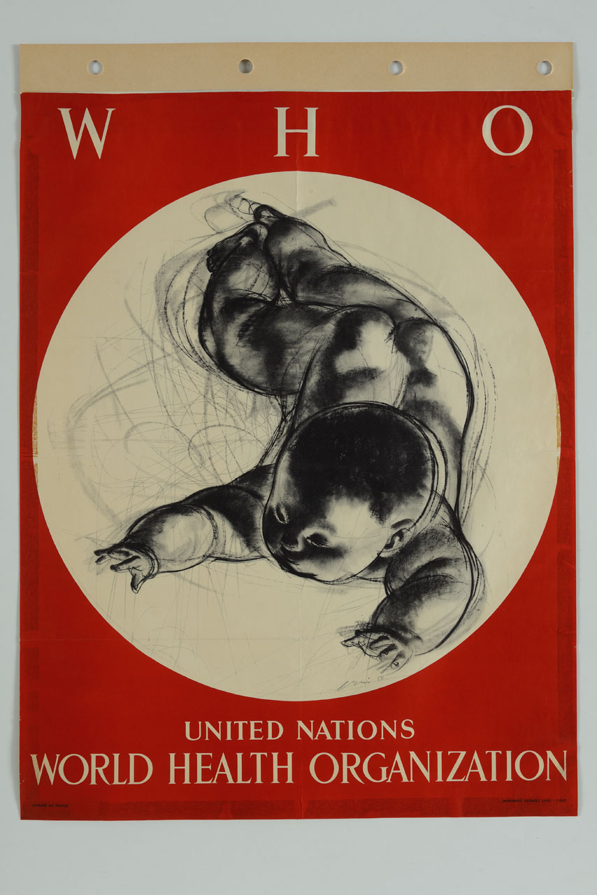 piccolo neonato disteso all’interno di un cerchio (manifesto) di Cenni Italo (sec. XX)