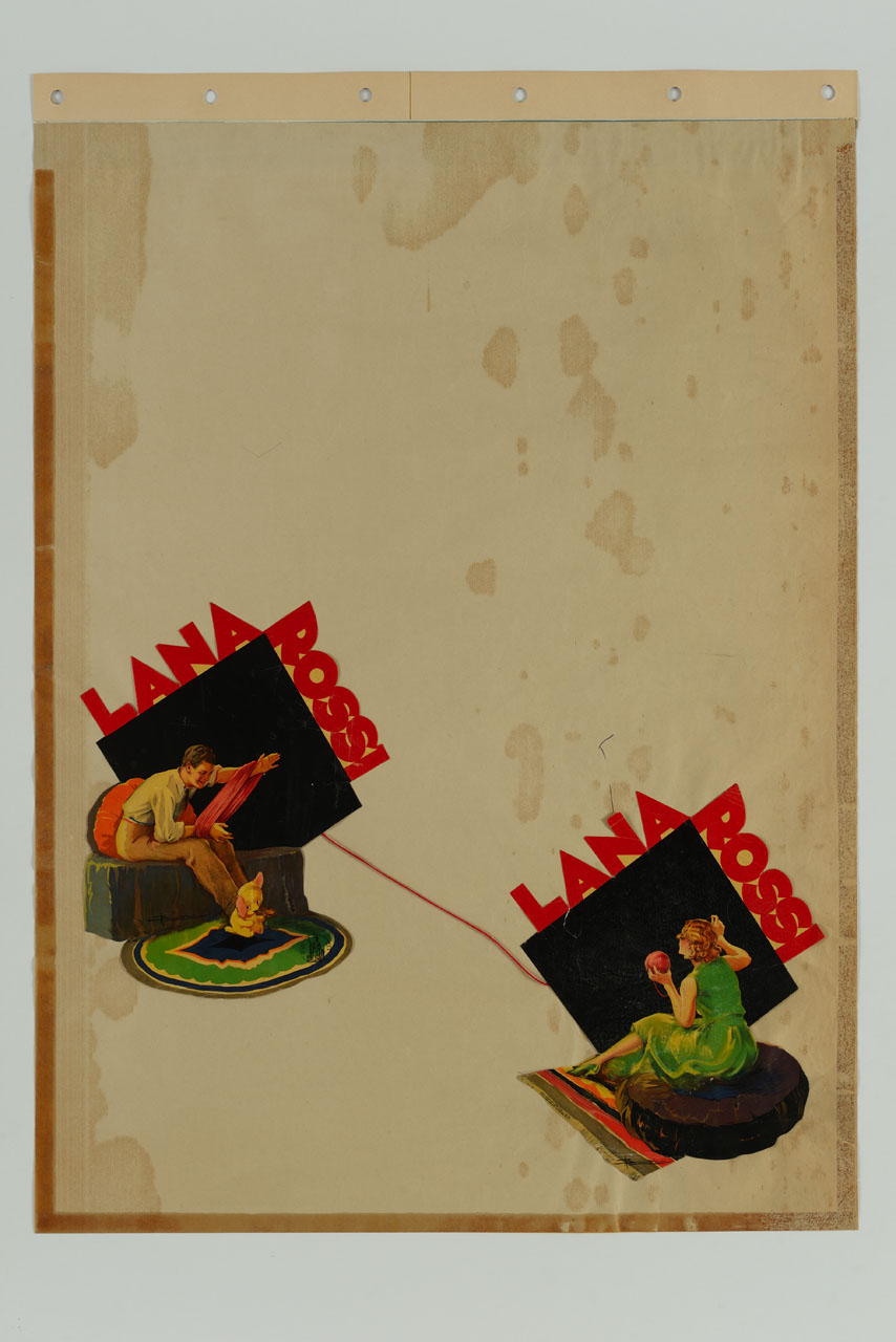 un uomo e una donna che sciolgono una matassa di lana (stampa composita) di Busi Adolfo (sec. XX)