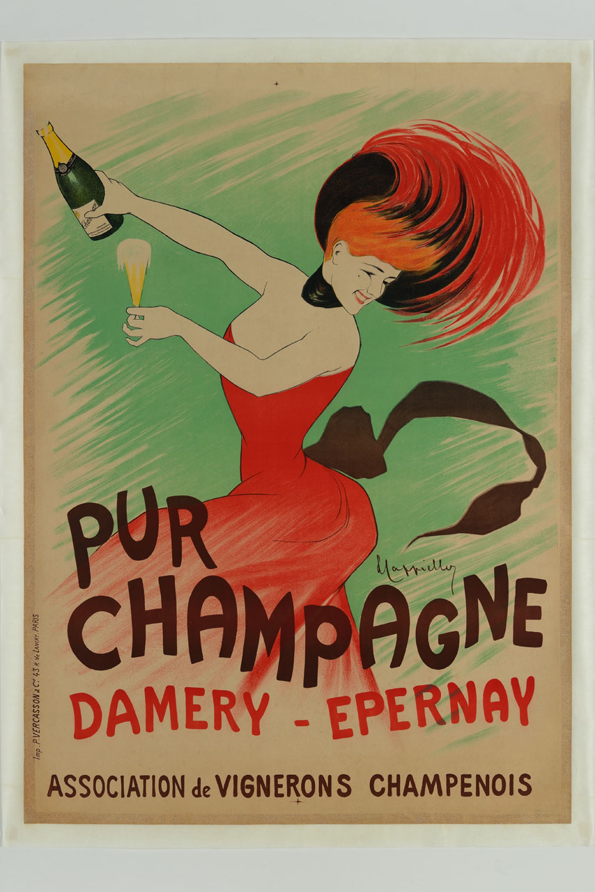 figura femminile in abito Belle époque, una bottiglia ed una coppa di champagne (manifesto) di Cappiello Leonetto (sec. XX)