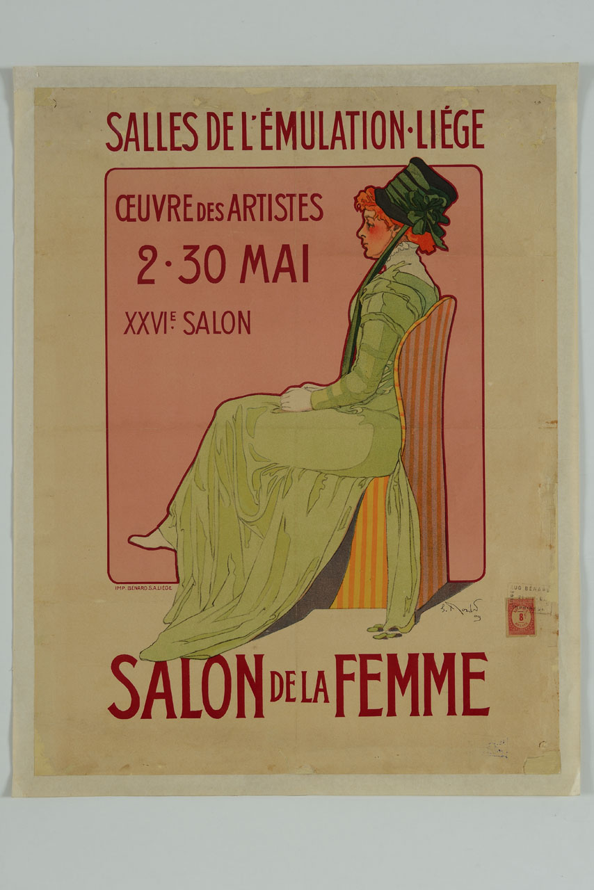 dama seduta su poltrona a righe (manifesto) di Koister Georges (XX)