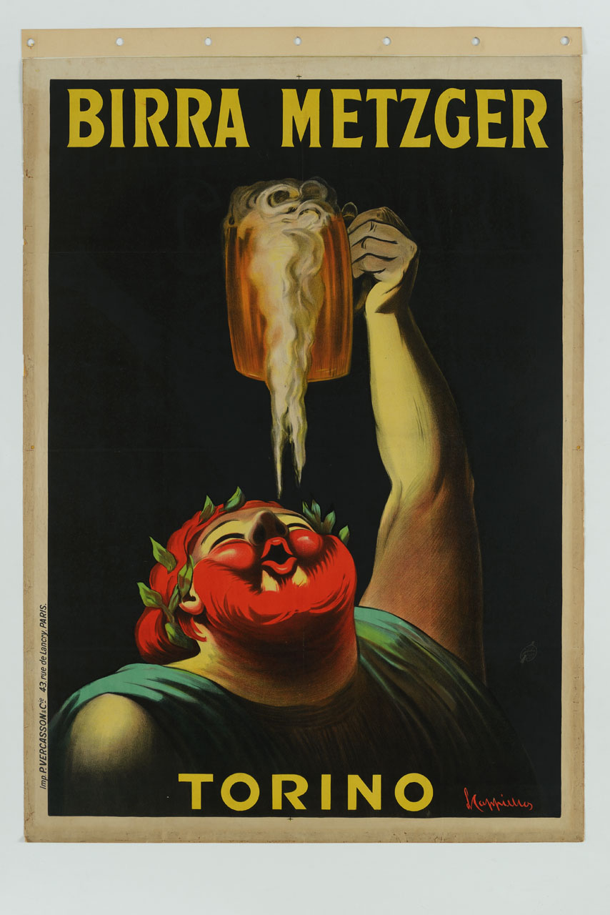 figura maschile barbuta coronata di alloro con boccale stracolmo di birra (manifesto) di Cappiello Leonetto (sec. XX)