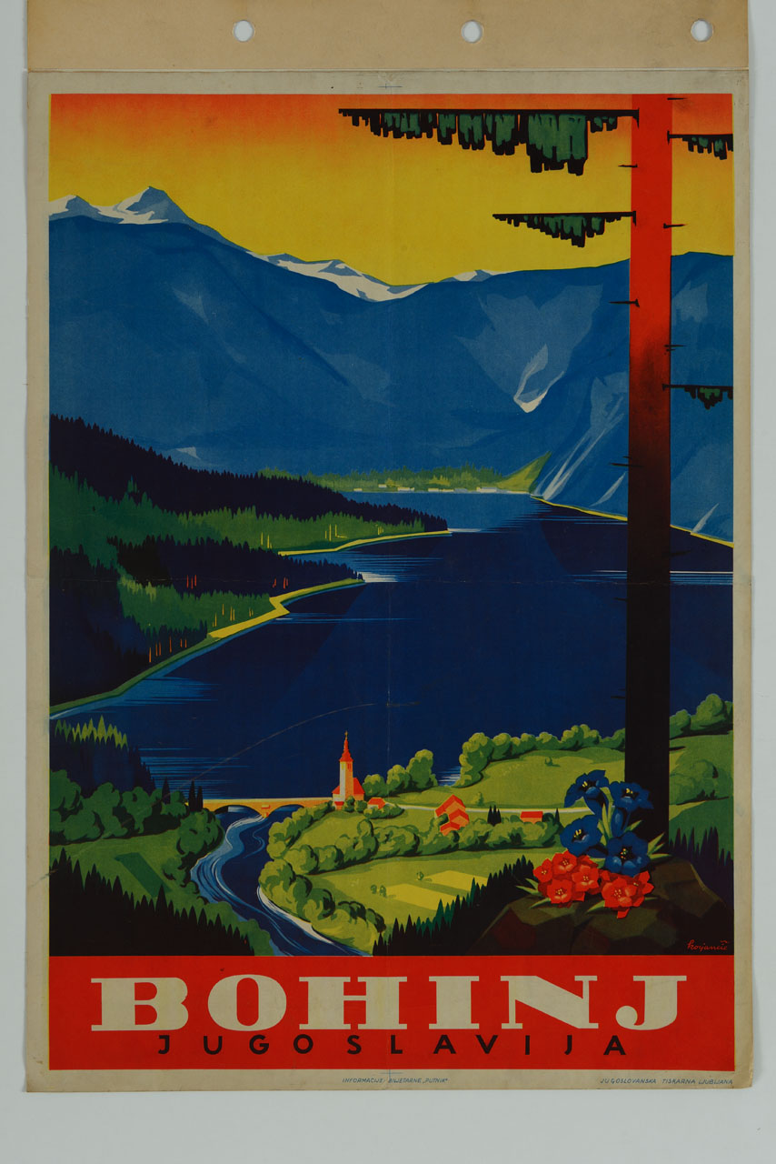 veduta del lago di Bohinj (manifesto) di Horjancic - ambito sloveno (sec. XX)