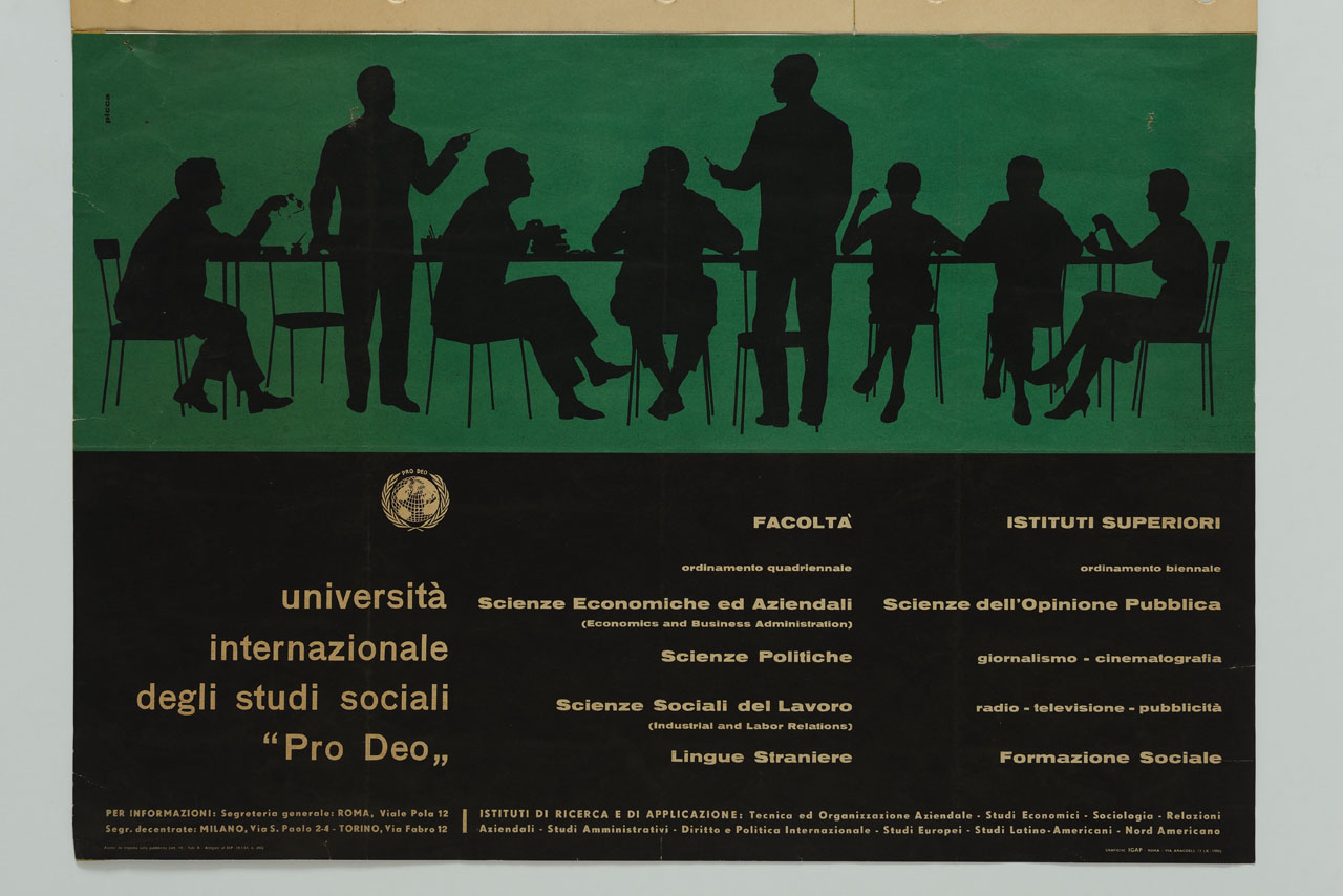 docenti universitari davanti a un tavolo di commissione (manifesto) di Picca (sec. XX)