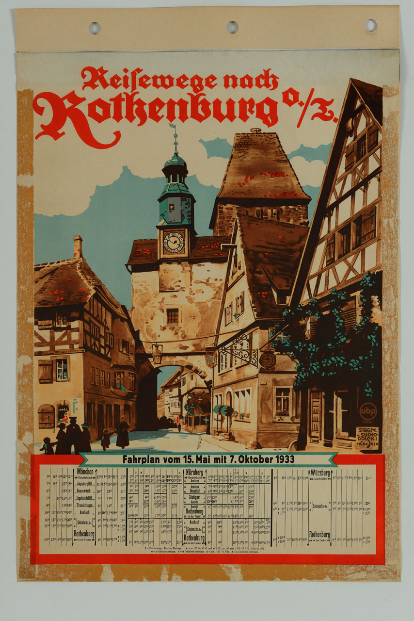 veduta della cittadina di Rothenburg con la Torre di Marco e l'arco di Röder (manifesto) di von Suchodolski Siegmund (sec. XX)