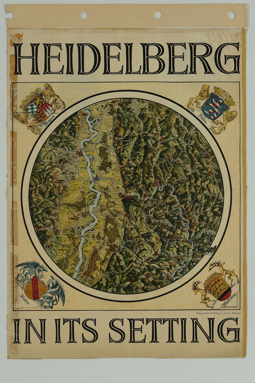 regione di Heidelberg; informazioni turistiche e servizi (manifesto) - ambito tedesco (sec. XX)