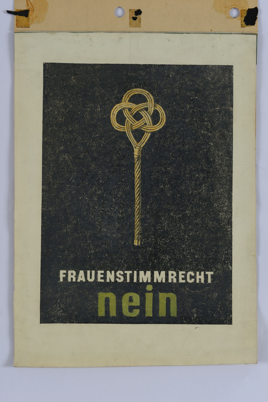 un battipanni su sfondo nero sopra lo slogan (manifesto) - ambito tedesco, ambito svizzero (sec. XX)