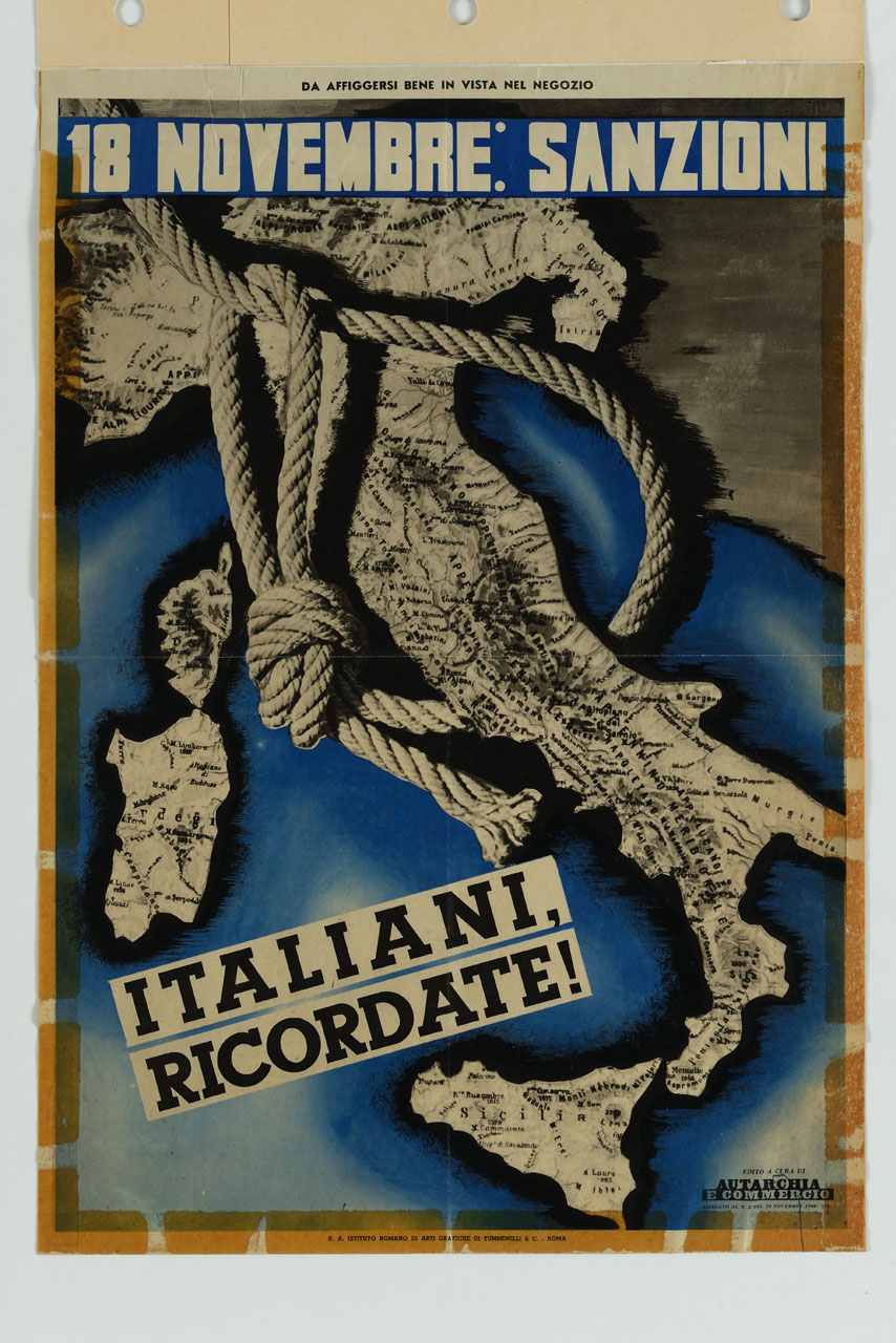 carta politica dell'Italia stratta da un cappio (manifesto) - ambito italiano (sec. XX)
