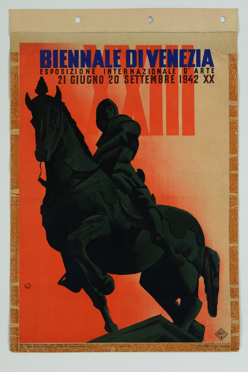 veduta dal basso del monumento equestre a Bartolomeo Colleoni (manifesto) di Mondaini Giacinto (sec. XX)