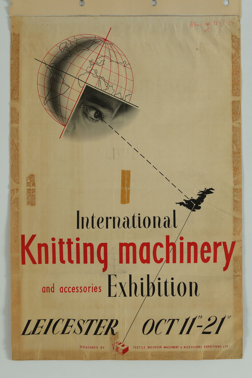 da un quarto di mappamondo esce un occhio che guarda al Regno Unito da cui parte un filo fino a un marchio commerciale (manifesto) - ambito inglese (sec. XX)