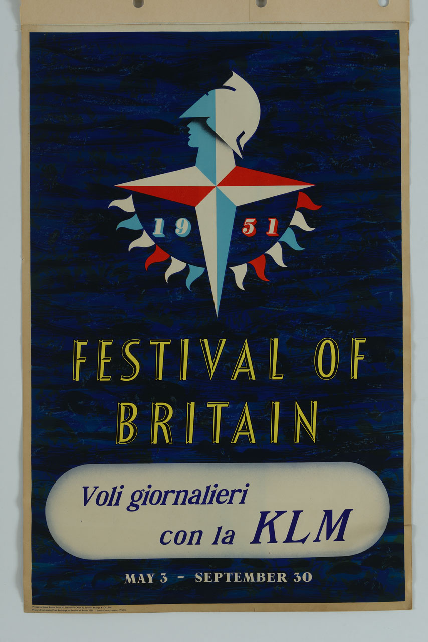 elmo su croce con gagliardetti bianchi azzurri e rossi sottostanti (manifesto) di Games Abram (sec. XX)