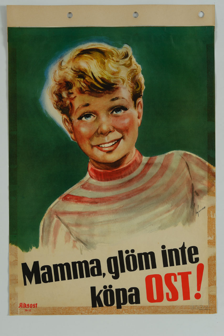 bambino con maglione a righe bianche e rosse (manifesto) di Bjorne - ambito svedese (sec. XX)