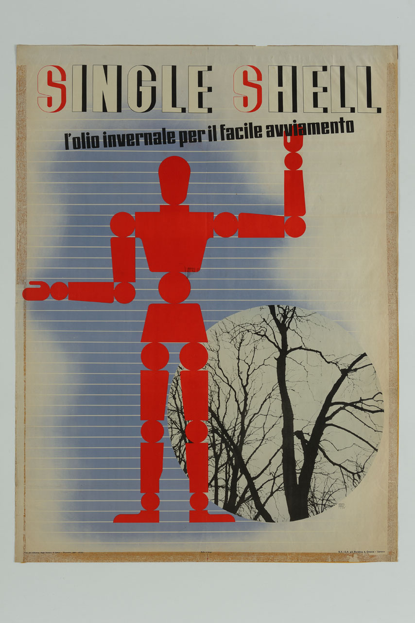 manichino e alberi spogli (manifesto) di Carboni Erberto detto Lince (sec. XX)