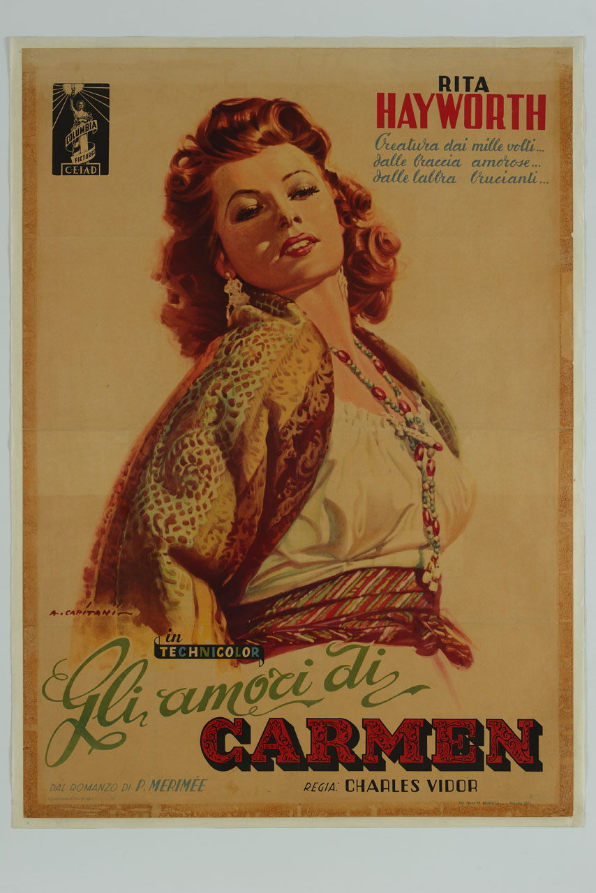 Rita Hayworth di tre quarti vestita da gitana (manifesto) di Capitani Alfredo (sec. XX)