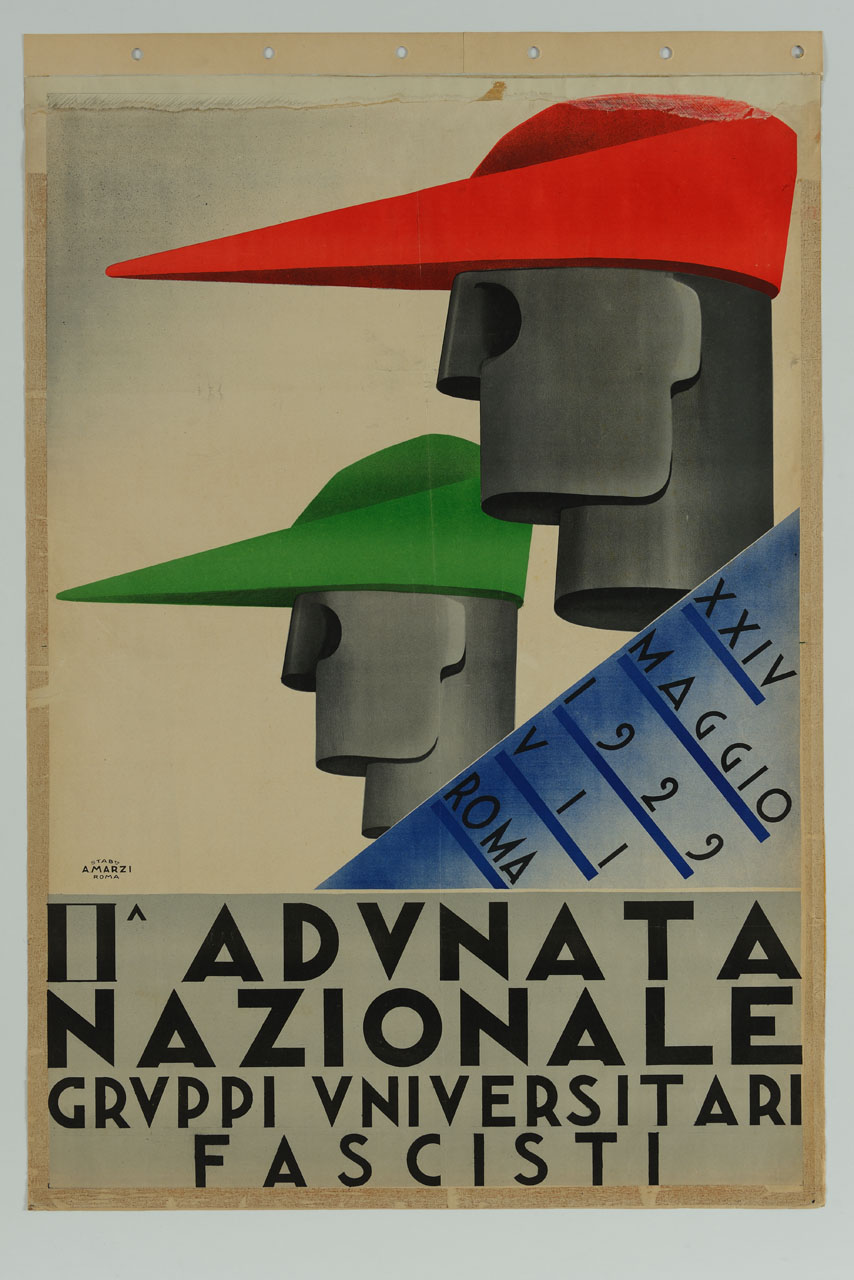due teste scolpite con berretti di profilo verso sinistra (manifesto) - ambito italiano (sec. XX)