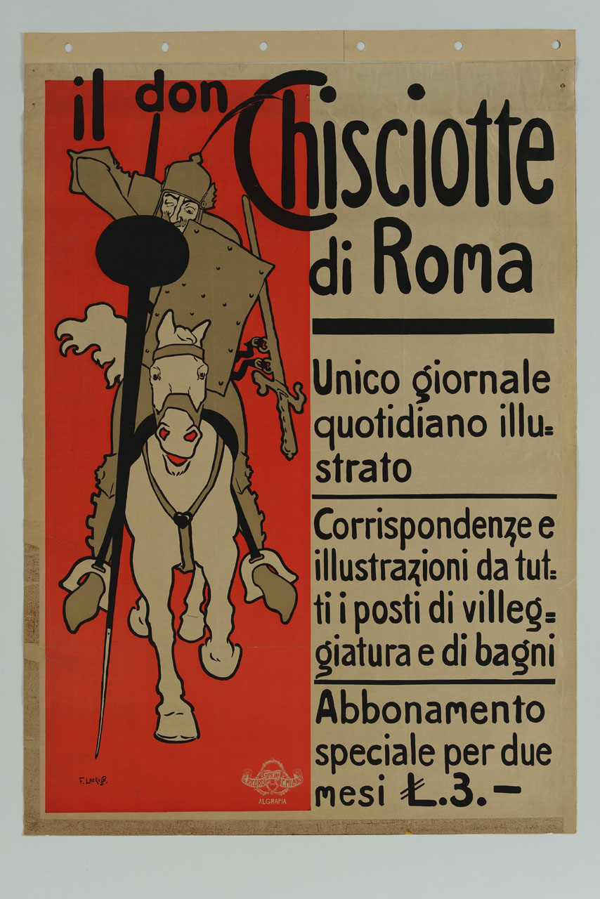 cavaliere al galoppo con lancia da torneo, scudo e spadone (manifesto) di Laskowski François detto Laskoff Franz (sec. XIX)