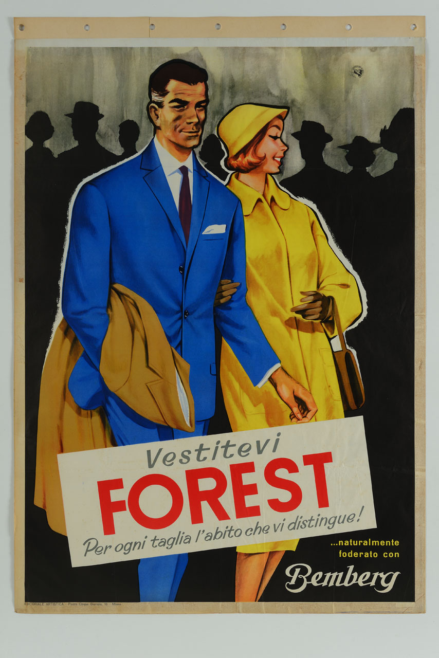uomo e donna a passeggio di braccetto (manifesto) - ambito italiano (sec. XX)