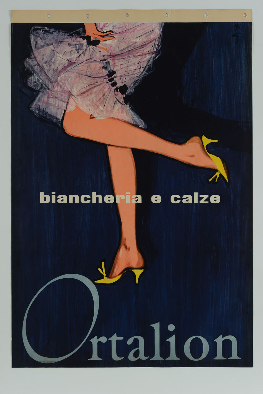 figura femminile mostra le gambe che indossano sabot (manifesto) di Gruau René (sec. XX)