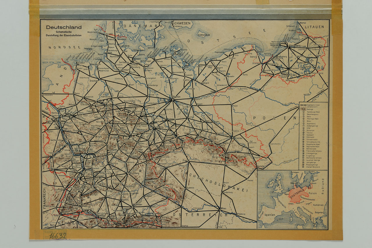 carta geografica della Germania; carta delle linee ferroviarie in Germania (manifesto) di Friese Richard (sec. XX)