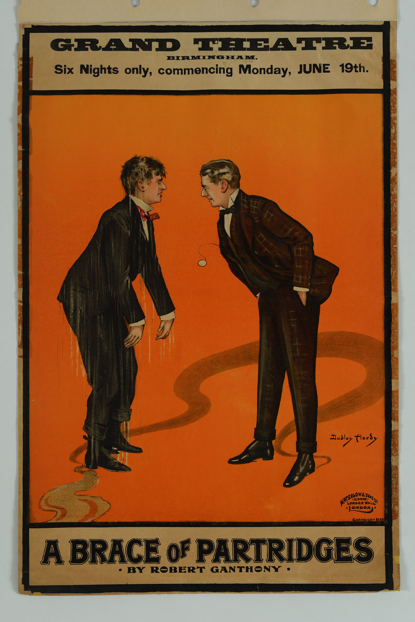 due uomini, di cui uno coi vestiti bagnati, si affrontano (manifesto) di Hardy Dudley - ambito inglese (sec. XX)