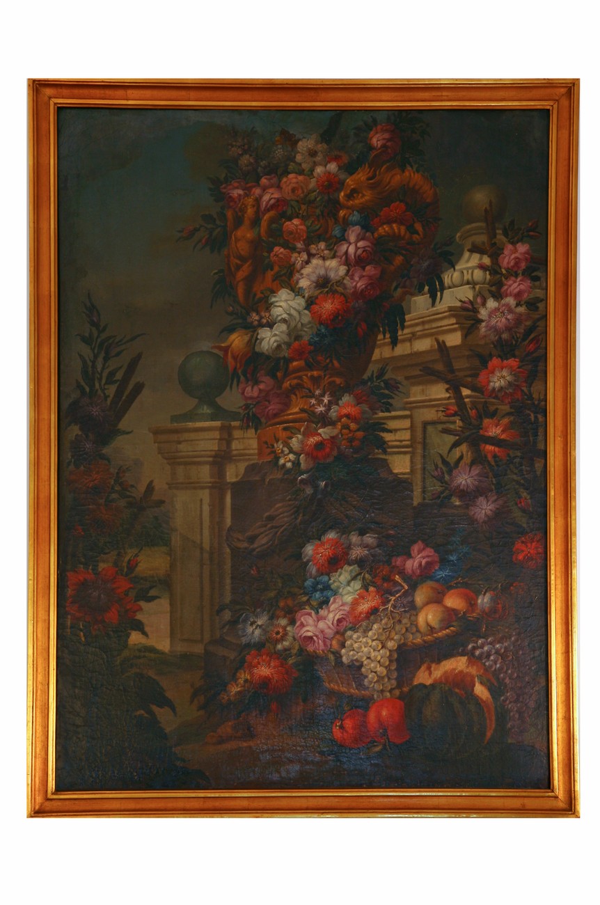 Natura morta con fiori e frutta, natura morta (dipinto) di Gaetano Ottani (attribuito) (ultimo quarto XVIII secolo)