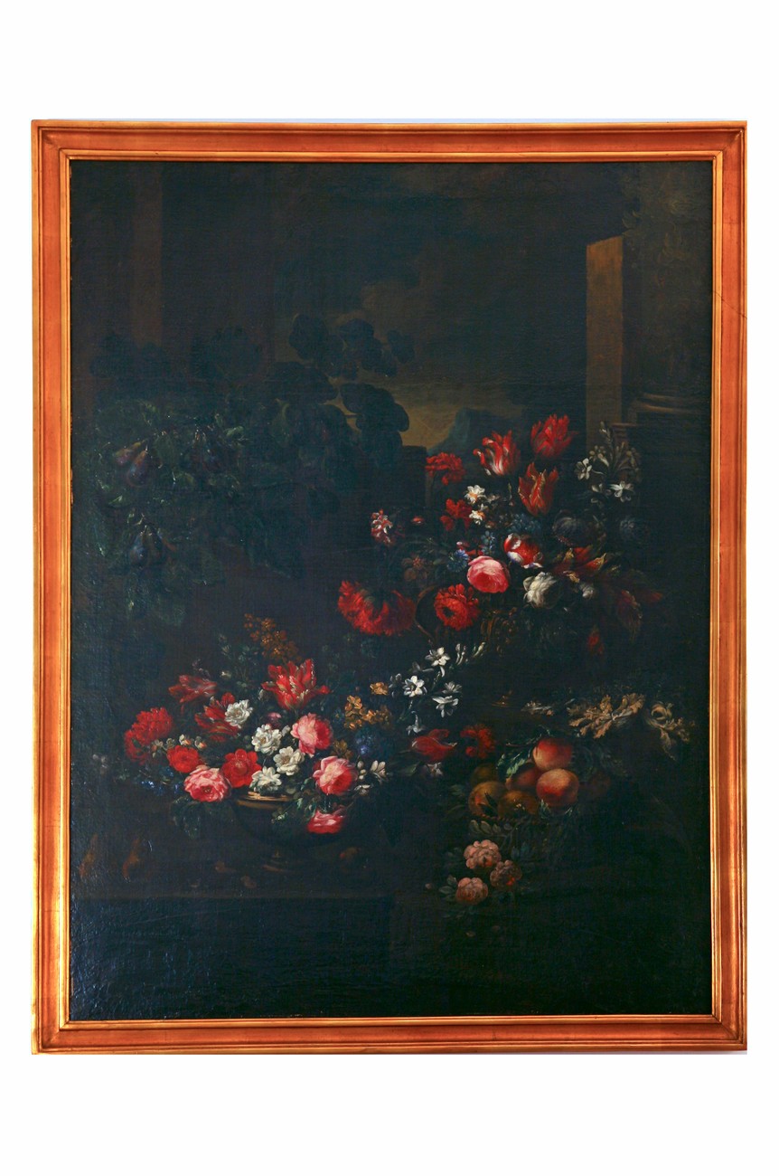 Natura morta con fiori e frutta, natura morta (dipinto) di Gaetano Ottani (attribuito) (ultimo quarto XVIII secolo)