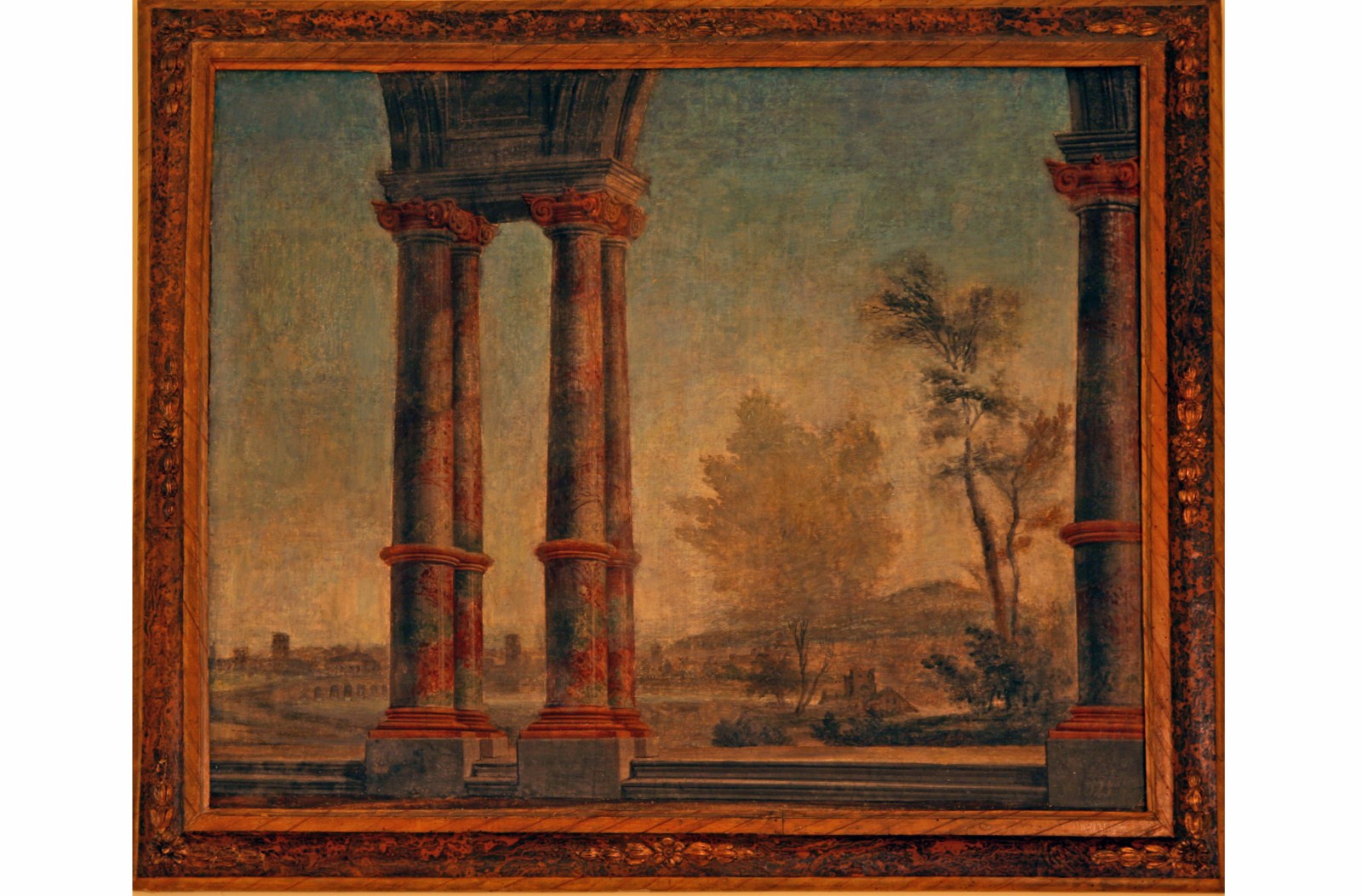 Prospettiva con porticato, Paesaggio con architettura (dipinto) di Orlandi Stefano (attribuito) (metà sec. XVIII)