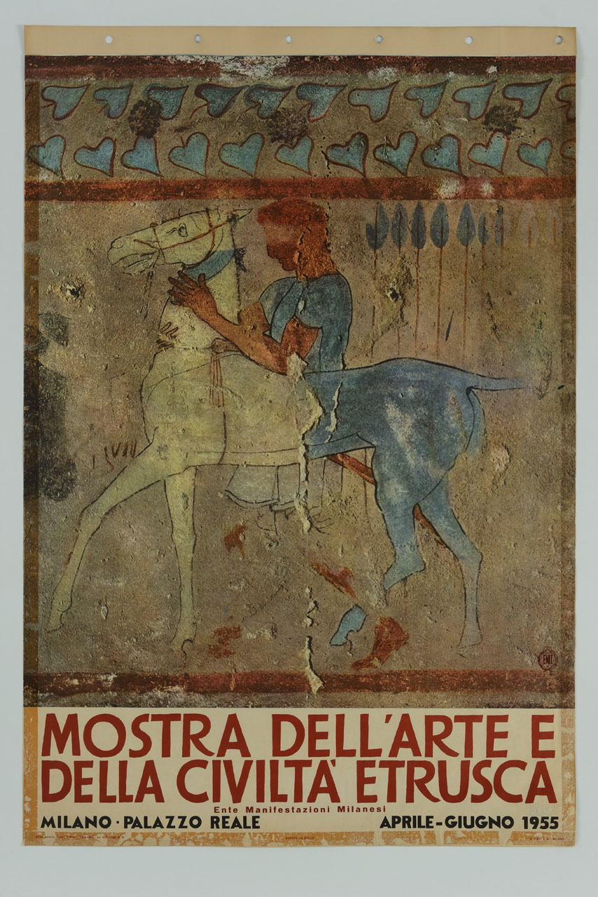 affresco con Dioscuro con cavallo della tomba del Letto funebre di Tarquinia (manifesto) - ambito italiano (sec. XX)