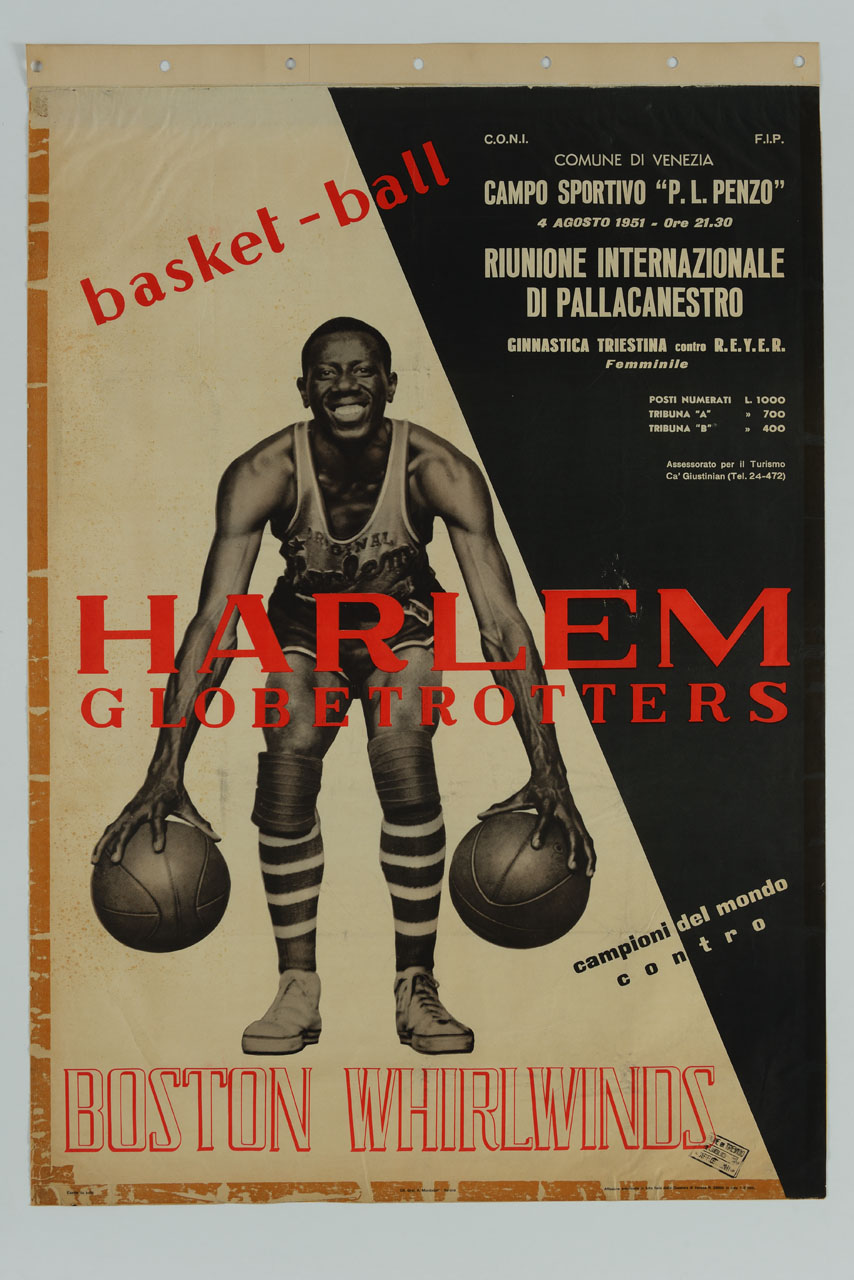 ritratto a figura intera di giocatore di pallacanestro (manifesto) - ambito italiano (sec. XX)