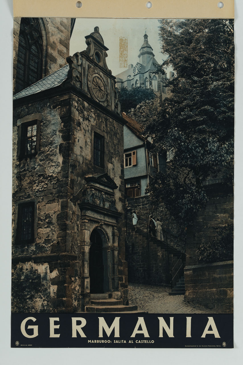 veduta del castello di Marburgo (manifesto) di Scheri - ambito tedesco (metà sec. XX)