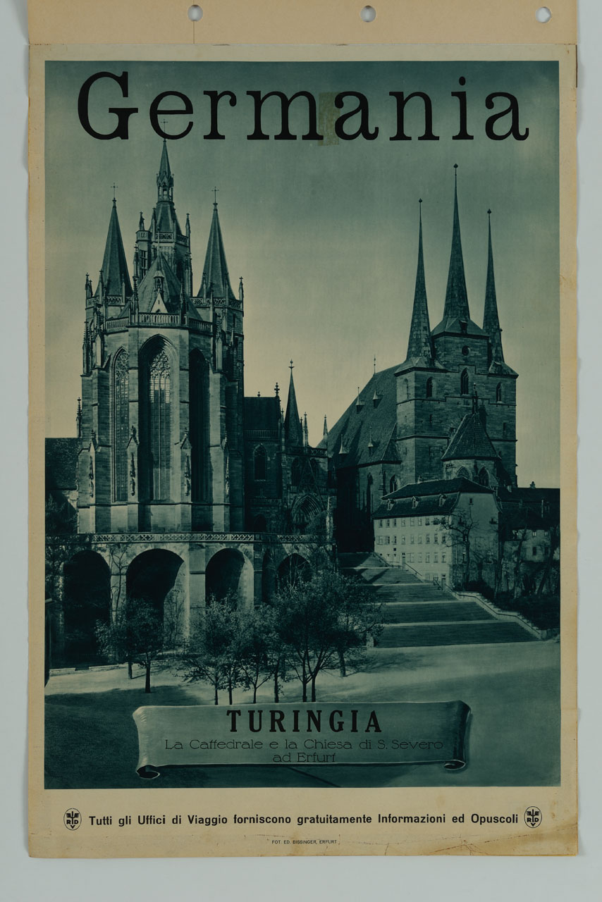 veduta della cattedrale e di San Severo a Erfurt (manifesto) di Bisognerà Ed - ambito tedesco (metà sec. XX)