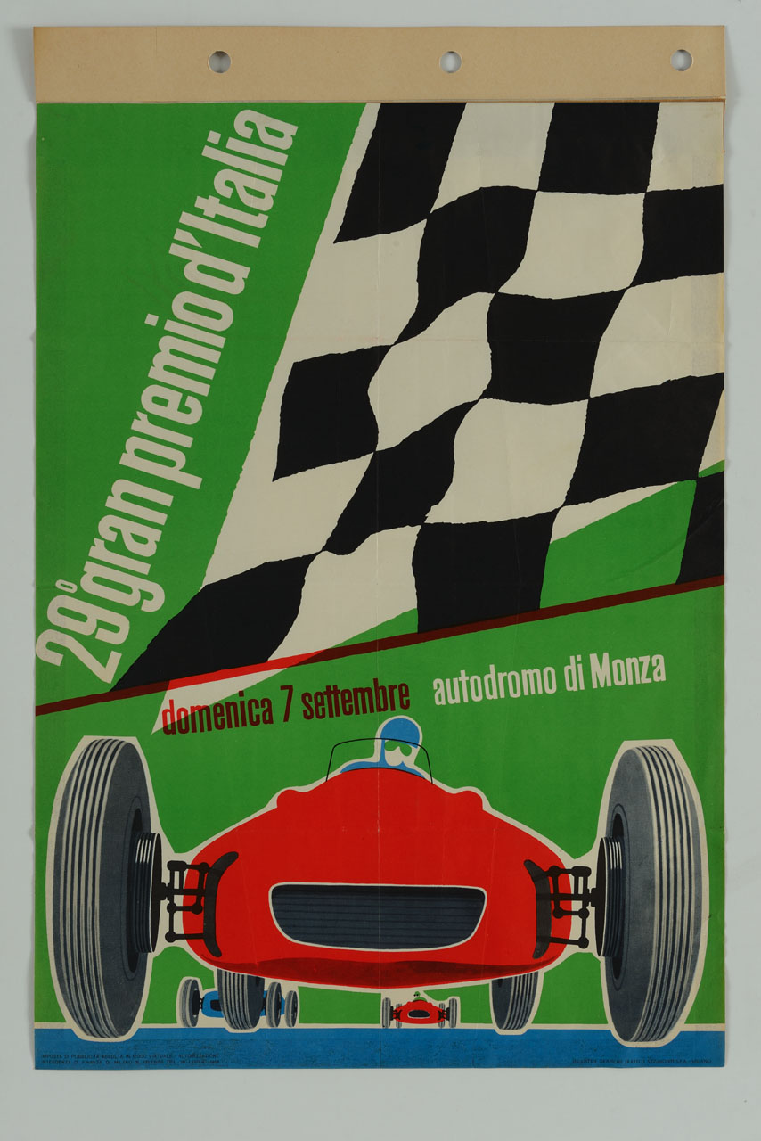 automobili tagliano il traguardo del Gran Premio d'Italia (manifesto) - ambito lombardo (sec. XX)