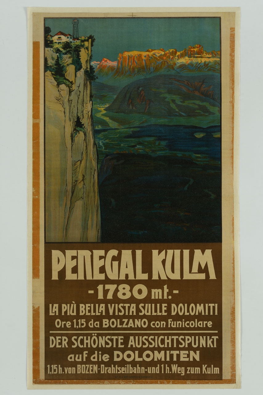 veduta di Cima Penegal e della valle dell'Adige con le Dolomiti (manifesto) - ambito italiano (sec. XX)