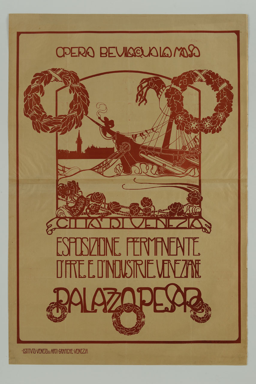 galea con veduta di Venezia sullo sfondo e ghirlande (manifesto, stampa composita) di Garbari Tullio (sec. XX)